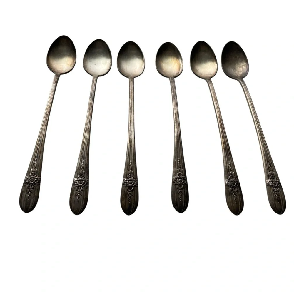 Wm Rogers Mfg Co AA IS Long Handle Spoons Antique Set Of 6 Mixing Stir Floral